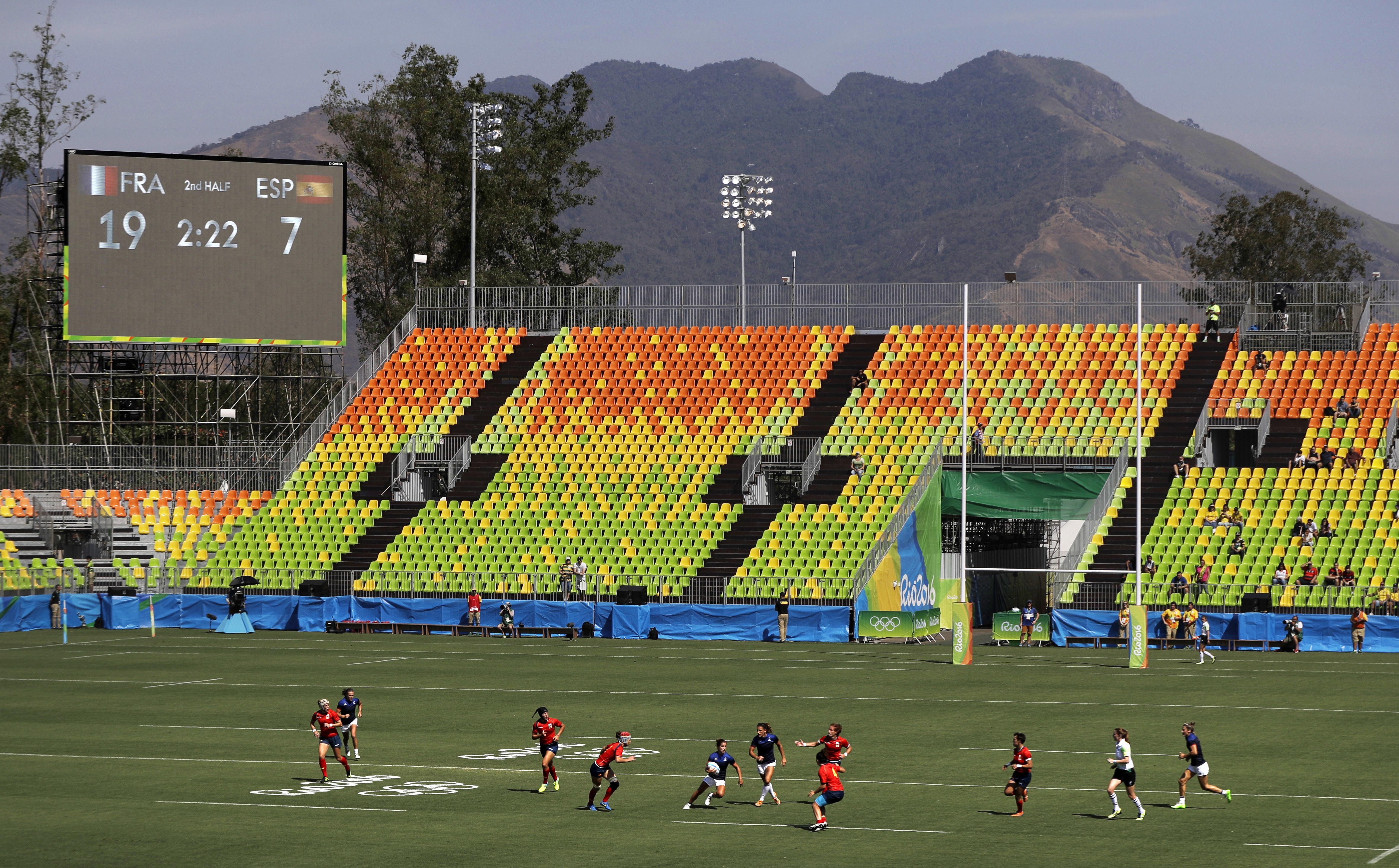 Empty seats at the women's sevens. Photo / AP